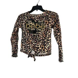 bebe Girls Animal Print Graphic Tie Up Top Brown Cream Tan Pink Size M 10-12